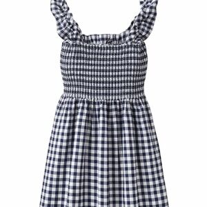 Chou Yatou Gingham Smocked Midi  Navy White Ruffle Strap Sundress - Size XXL